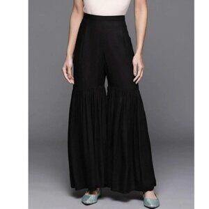 $445 NWT Sani Black Wide Leg Palazzo Pants Flare Tiered Ruffle Boho M